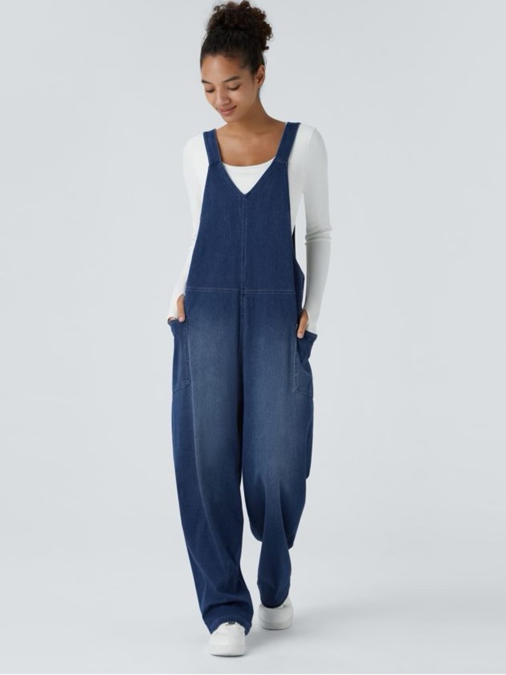 Halara Flex™ V Neck Pocket Washed Denim Casual Overalls Size M 8/10 Reg. $65 NWT